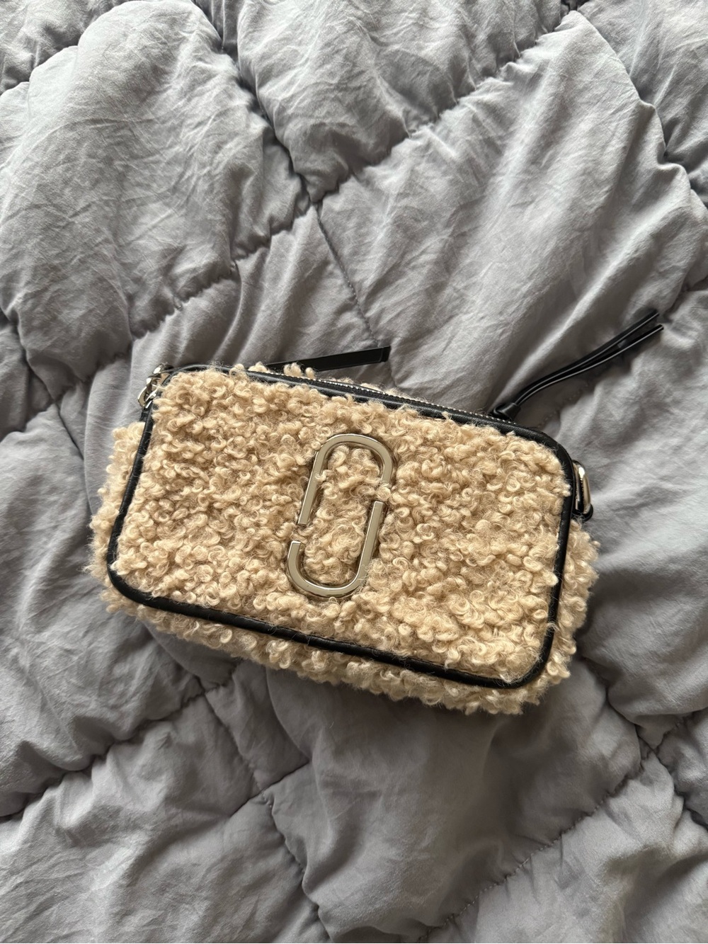 Beige Shearling Crossbody Bag with Double-J Hardware
